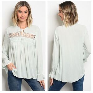 Women's Light Green Lace Detail Top